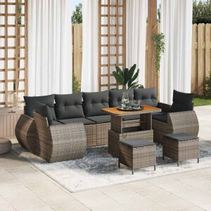 vidaXL Tuin Sofa Set 10 pcs Grijs Poly rattan en gepoedercoat staal