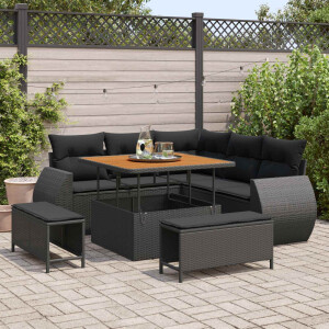 vidaXL Tuin Sofa Set met kussen met opslag 8 pcs Zwart poly rattan