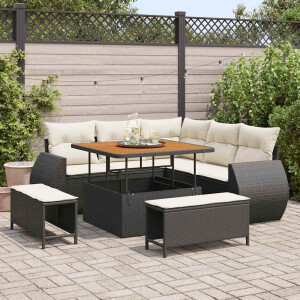 vidaXL Tuin Sofa Set met kussen 8 pcs Zwart en Crème poly rattan