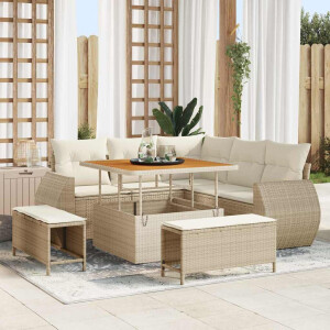 vidaXL Tuin Sofa Set met kussen 8 pcs Beige en Crème poly rattan
