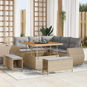 vidaXL Tuin Sofa Set met kussen met opslag 8 pcs beige en lichtgrijs