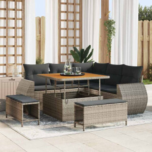 vidaXL Tuin Sofa Set met kussen met opslag 8 pcs Grijs poly rattan
