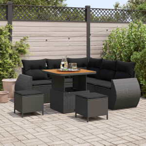 vidaXL Tuin Sofa Set met kussen met opslag 8 pcs Zwart poly rattan