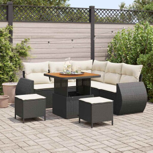 vidaXL Tuin Sofa Set met kussen 8 pcs Zwart en Crème poly rattan