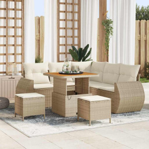 vidaXL Tuin Sofa Set met kussen 8 pcs Beige en Crème poly rattan