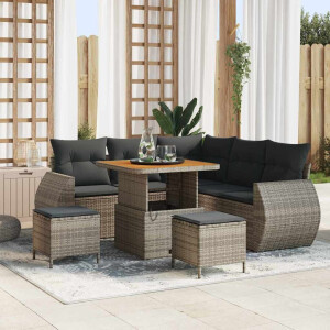 vidaXL Tuin Sofa Set met kussen met opslag 8 pcs Grijs poly rattan
