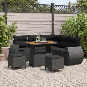 vidaXL Tuin Sofa Set met kussen met opslag 8 pcs Zwart poly rattan