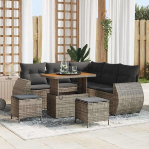 vidaXL Tuin Sofa Set met kussen met opslag 8 pcs Grijs poly rattan