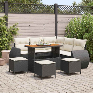 vidaXL Tuin Sofa Set met kussen 9 pcs Zwart en Crème poly rattan