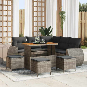vidaXL Tuin Sofa Set met kussen met opslag 9 pcs Grijs poly rattan