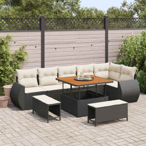 vidaXL Tuin Sofa Set met kussen 9 pcs Zwart en Crème Poly Rattan