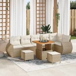 vidaXL Tuin Sofa Set met kussen met opslag 9 pcs beige en crèmekleurig