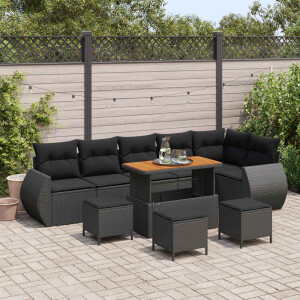 vidaXL Tuin Sofa Set met kussen met opslag 10 pcs Zwart Poly Rattan