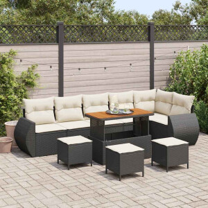 vidaXL Tuin Sofa Set met kussen 10 pcs Zwart en Crème Poly Rattan