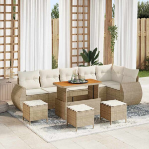 vidaXL Tuin Sofa Set met kussen 10 pcs Beige en Crème Poly Rattan