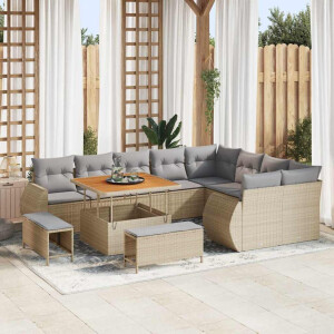 vidaXL Tuin Sofa Set 12 pcs Beige en Licht Grijs Poly Rattan