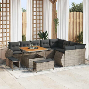 vidaXL Tuin Sofa Set 12 pcs Grijs Poly rattan en gepoedercoat staal