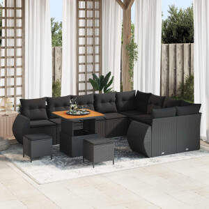 vidaXL Tuin Sofa Set met kussen met opslag 12 pcs Zwart Poly Rattan