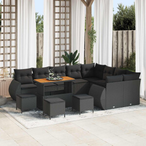 vidaXL Tuin Sofa Set met kussen met opslag 13 pcs Zwart Poly Rattan