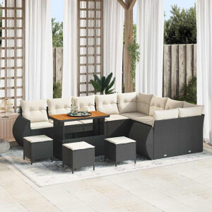 vidaXL Tuin Sofa Set met kussen 13 pcs Zwart en Crème Poly Rattan