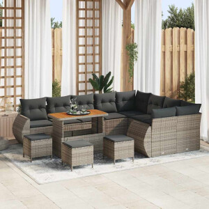 vidaXL Tuin Sofa Set met kussen met opslag 13 pcs Grijs Poly Rattan