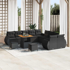 vidaXL Tuin Sofa Set 13 pcs Zwart Poly rattan en gepoedercoat staal