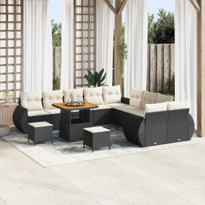 vidaXL Tuin Sofa Set met kussen met opslag 13 pcs Zwart en crème