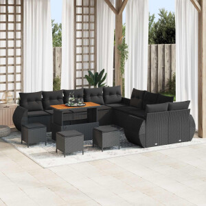 vidaXL Tuin Sofa Set 14 pcs Zwart Poly rattan en gepoedercoat staal