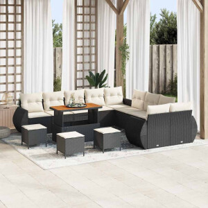 vidaXL Tuin Sofa Set met kussen met opslag 14 pcs Zwart en crème