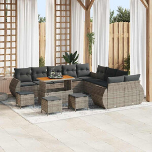 vidaXL Tuin Sofa Set 14 pcs Grijs Poly rattan en gepoedercoat staal