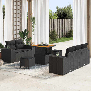 vidaXL Tuin Sofa Set met kussen met opslag 8 pcs Zwart Poly Rattan