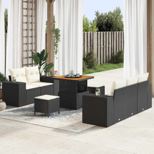 vidaXL Tuin Sofa Set met kussen 8 pcs Zwart en Crème Poly Rattan