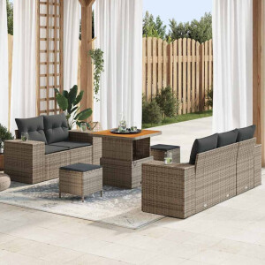 vidaXL Tuin Sofa Set met kussen met opslag 8 pcs Grijs Poly Rattan