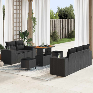 vidaXL Tuin Sofa Set met kussen met opslag 8 pcs Zwart Poly Rattan