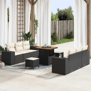vidaXL Tuin Sofa Set met kussen 9 pcs Zwart en Crème Poly Rattan
