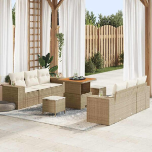vidaXL Tuin Sofa Set met kussen 9 pcs Beige en Crème Poly Rattan