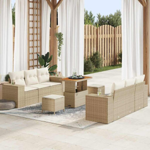 vidaXL Tuin Sofa Set met kussen 9 pcs Beige en Crème Poly Rattan