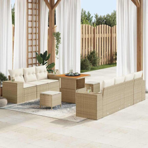 vidaXL Tuin Sofa Set met kussen 10 pcs Beige en Crème Poly Rattan