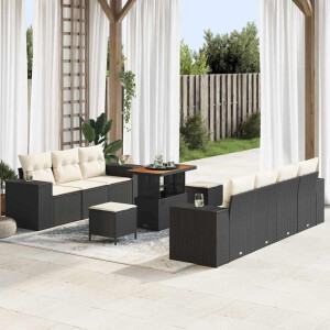 vidaXL Tuin Sofa Set met kussen 10 pcs Zwart en Crème Poly Rattan