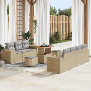 vidaXL Tuin Sofa Set 10 pcs Beige en Licht Grijs Poly Rattan
