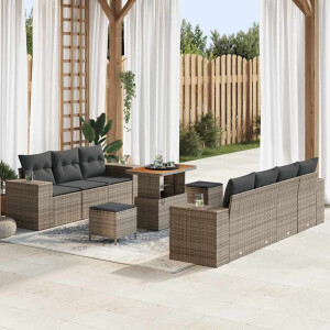 vidaXL Tuin Sofa Set met kussen met opslag 10 pcs Grijs Poly Rattan