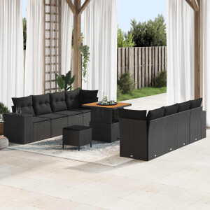 vidaXL Tuin Sofa Set met kussen met opslag 11 pcs Zwart poly rattan