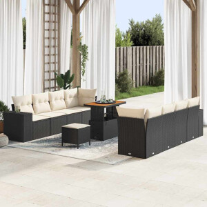 vidaXL Tuin Sofa Set met kussen 11 pcs Zwart en Crème poly rattan