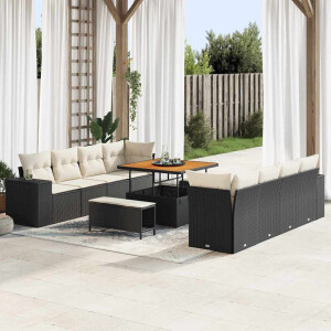 vidaXL Tuin Sofa Set met kussen 11 pcs Zwart en Crème poly rattan