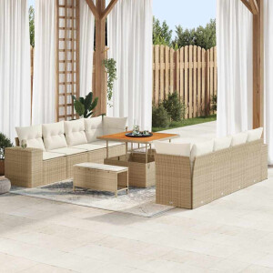 vidaXL Tuin Sofa Set met kussen 11 pcs Beige en Crème poly rattan