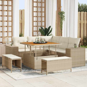 vidaXL Tuin Sofa Set met kussen met opslag 8 pcs Beige en Crème