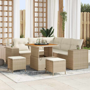 vidaXL Tuin Sofa Set met kussen met opslag 8 pcs Beige en Crème