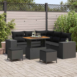 vidaXL Tuin Sofa Set met kussen met opslag 8 pcs Zwart poly rattan