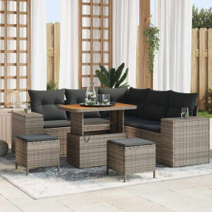 vidaXL Tuin Sofa Set met kussen met opslag 8 pcs Grijs poly rattan