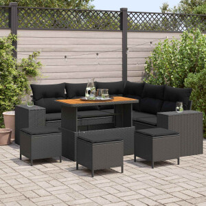 vidaXL Tuin Sofa Set met kussen met opslag 9 pcs Zwart poly rattan